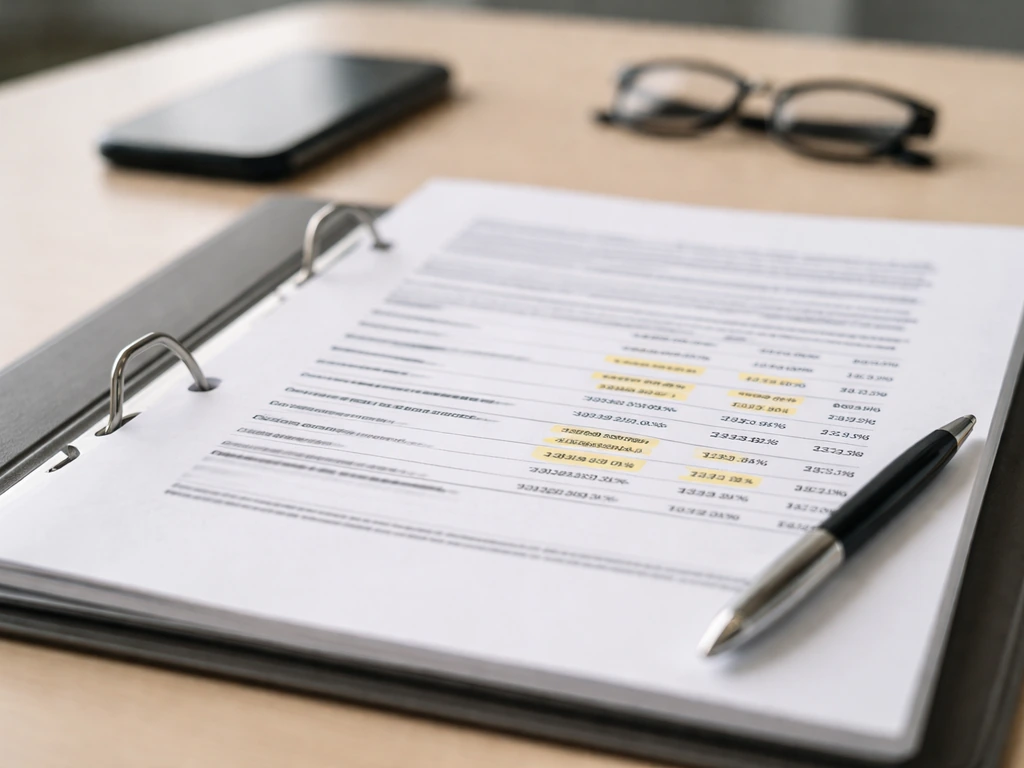 Close-up of an office desk with a blurred SEC-style filing page showing share ownership figures, no readable text.