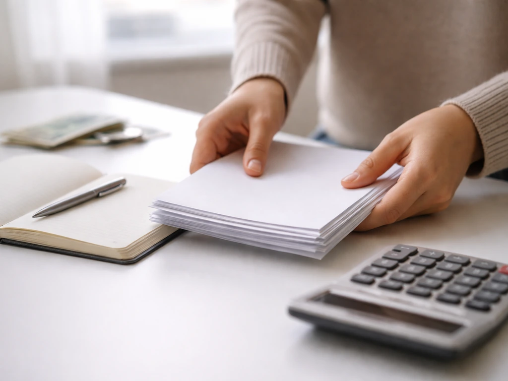 An anonymous desk scene with a calculator and documents suggesting a backward estimate process