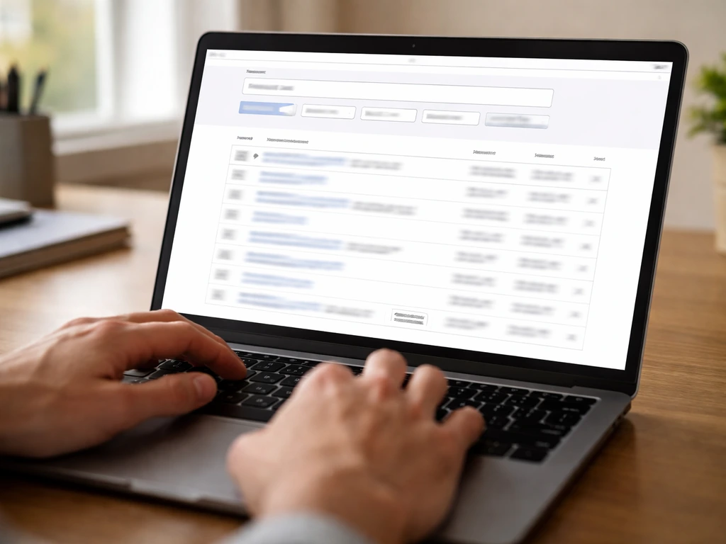 Close-up of a laptop showing a generic SEC EDGAR search webpage with form-like rows and filters, no readable text