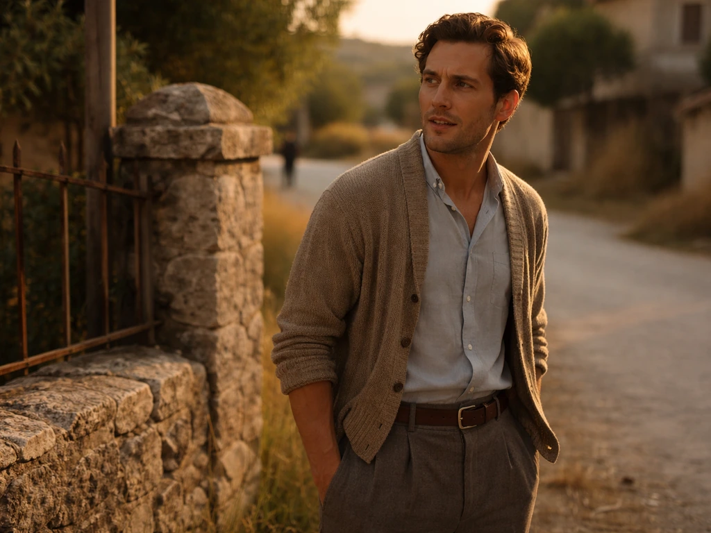 Alexis Georgoulis starring in The Durrells on a quiet exterior set at golden hour