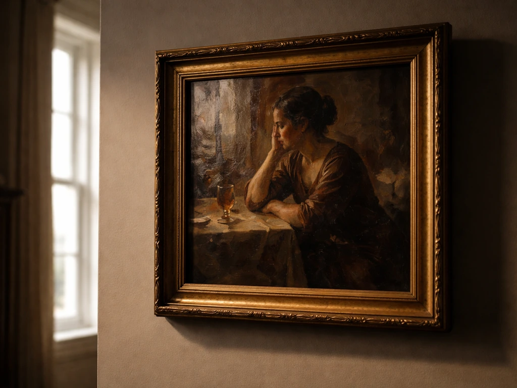 Framed classic oil painting on a wall with soft natural light, suggesting an art collection.