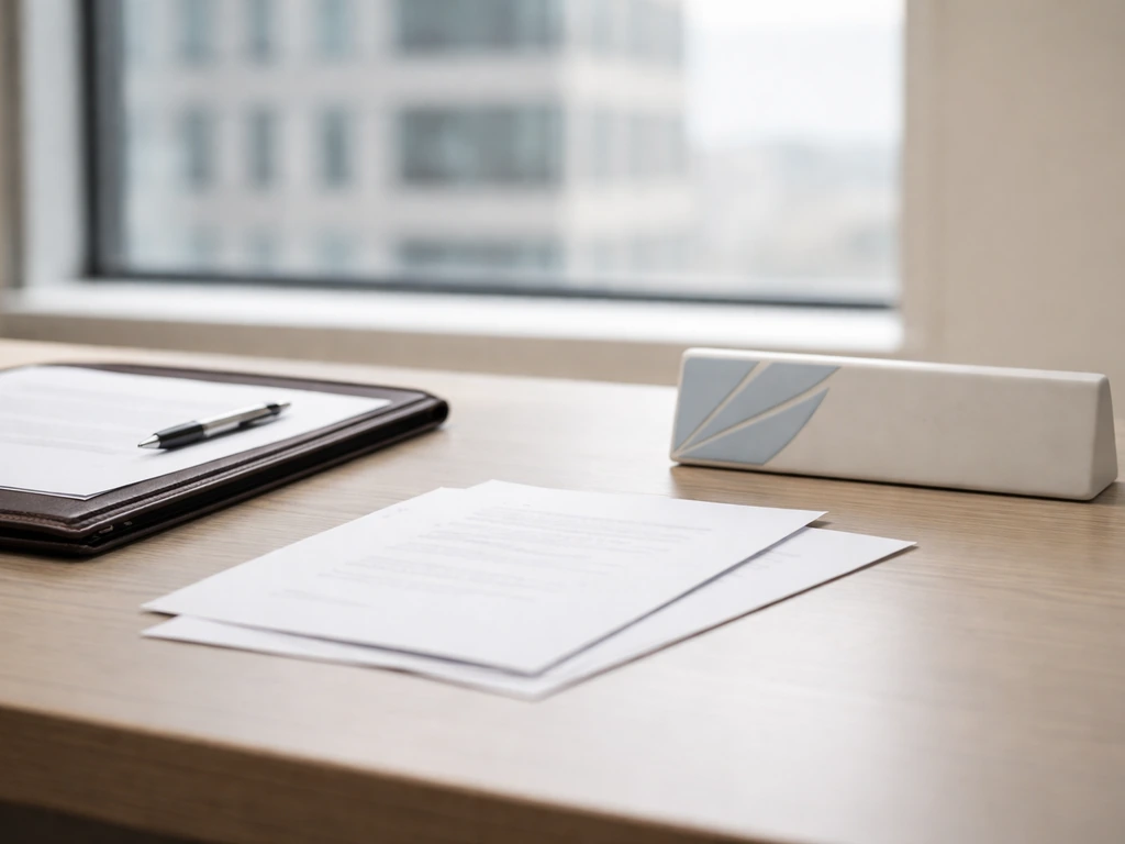 Copelouzos Group themed documents and a leather folder on a desk, suggesting founder name disambiguation.