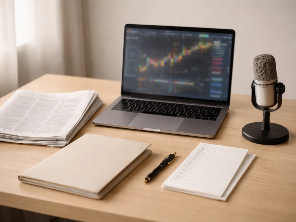 Minimal desk scene with newspapers, a laptop, and finance icons suggesting trusted deal reporting