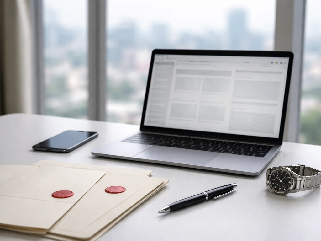 Minimal desk scene with laptop, documents, and a premium watch symbolizing pro-athlete wealth signals.