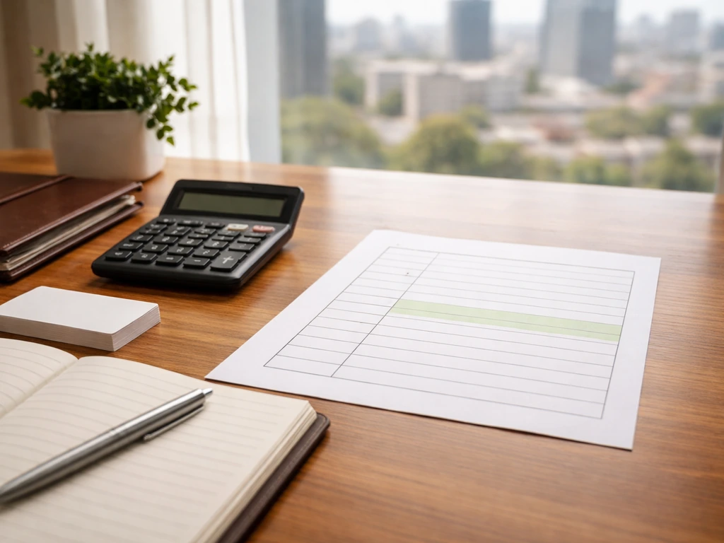Minimal desk setup with calculator and an emphasized compensation range on a blank sheet